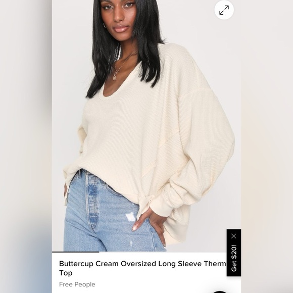 Free People Buttercup Cream Oversized Long Sleeve Thermal Top Size M - Picture 2 of 6